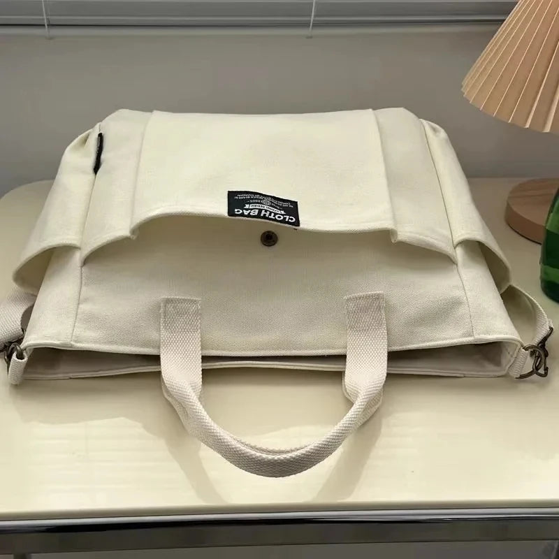 Bolsa Tote Feminina de Lona – Estilo Urbano Minimalista, Grande Capacidade e Alça Transversal, Ideal para Trabalho e Faculdade