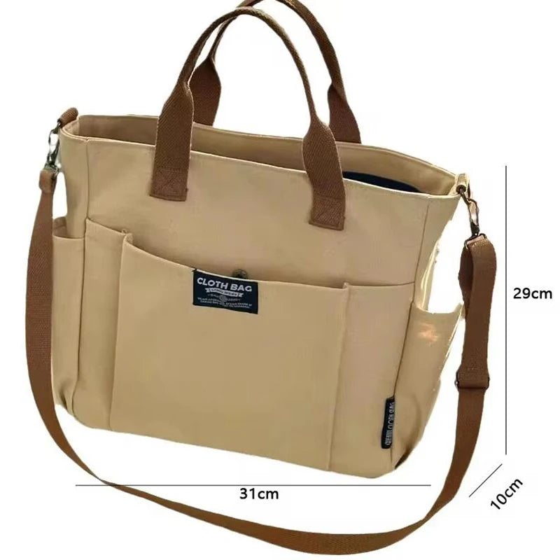 Bolsa Tote Feminina de Lona – Estilo Urbano Minimalista, Grande Capacidade e Alça Transversal, Ideal para Trabalho e Faculdade