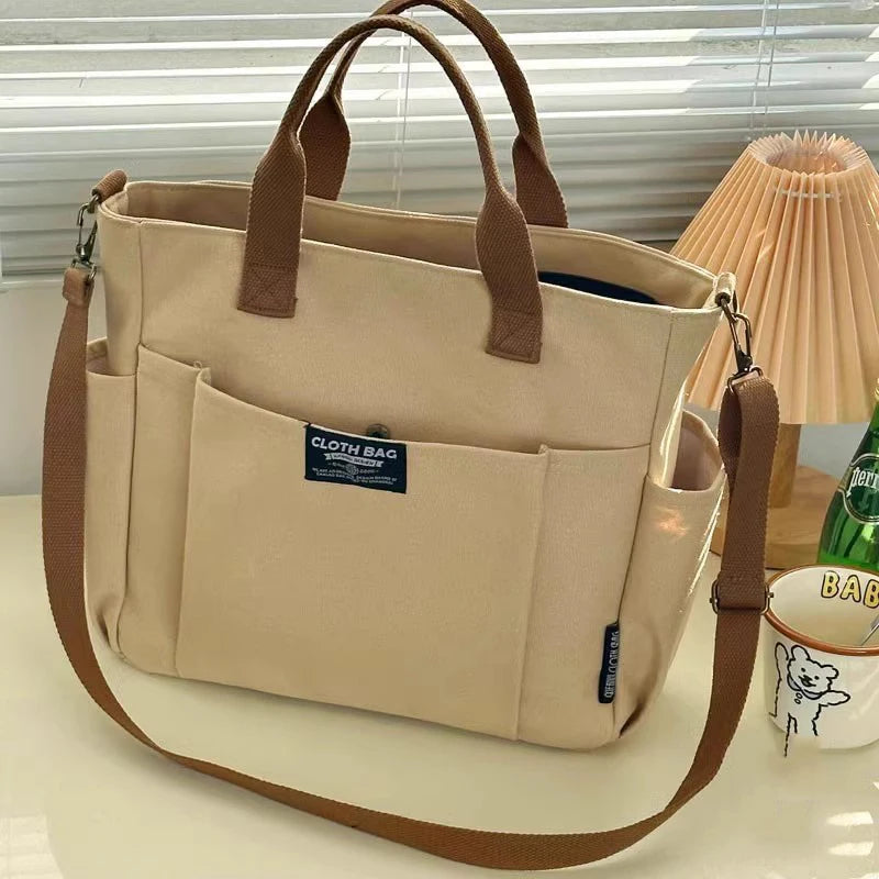 Bolsa Tote Feminina de Lona – Estilo Urbano Minimalista, Grande Capacidade e Alça Transversal, Ideal para Trabalho e Faculdade