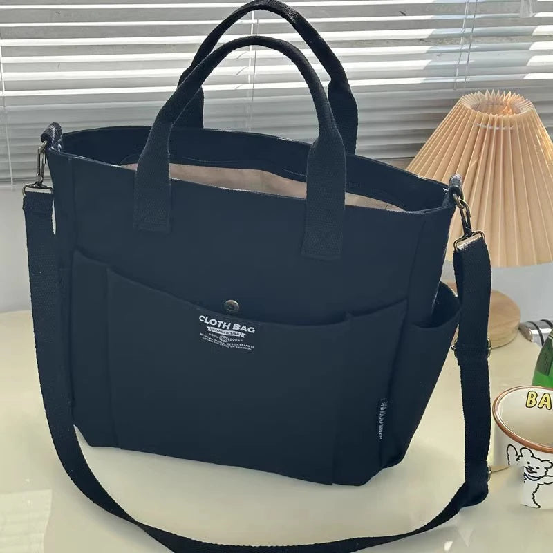 Bolsa Tote Feminina de Lona – Estilo Urbano Minimalista, Grande Capacidade e Alça Transversal, Ideal para Trabalho e Faculdade