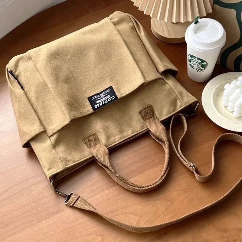 Bolsa Tote Feminina de Lona – Estilo Urbano Minimalista, Grande Capacidade e Alça Transversal, Ideal para Trabalho e Faculdade