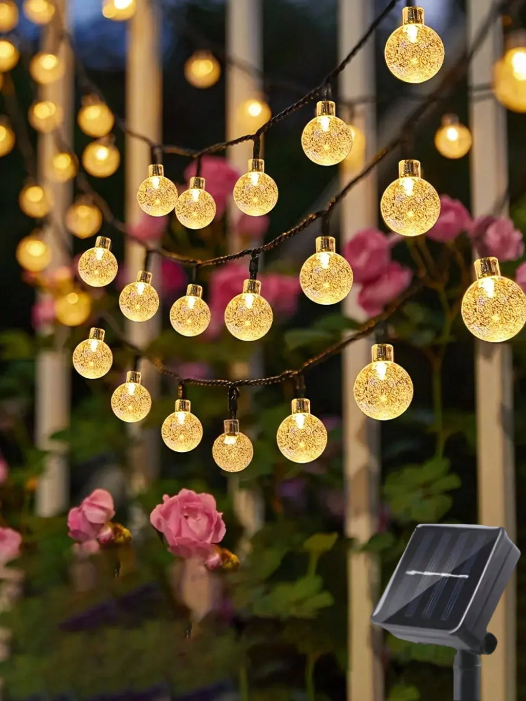 Luminária Solar de Bolhas com 8 Modos de Iluminação – 20/30/50/100 LEDs para Jardim, Festa e Varanda