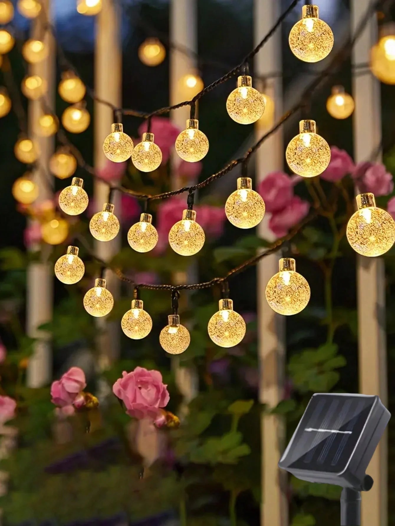 Luminária Solar de Bolhas com 8 Modos de Iluminação – 20/30/50/100 LEDs para Jardim, Festa e Varanda