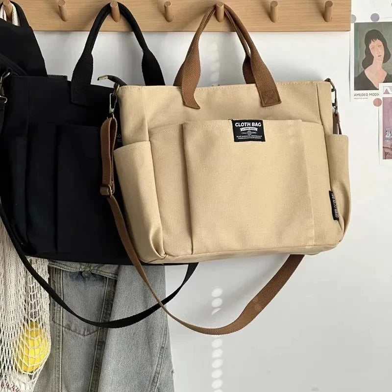 Bolsa Tote Feminina de Lona – Estilo Urbano Minimalista, Grande Capacidade e Alça Transversal, Ideal para Trabalho e Faculdade