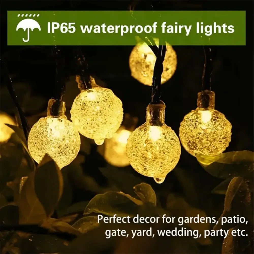 Luminária Solar de Bolhas com 8 Modos de Iluminação – 20/30/50/100 LEDs para Jardim, Festa e Varanda